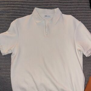 Zara Cream Textured Polo Shirt